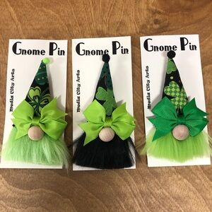 Shamrock Gnome Pin Brooch Handmade Gift Guide Bow Magnetic St Patty St Patrick